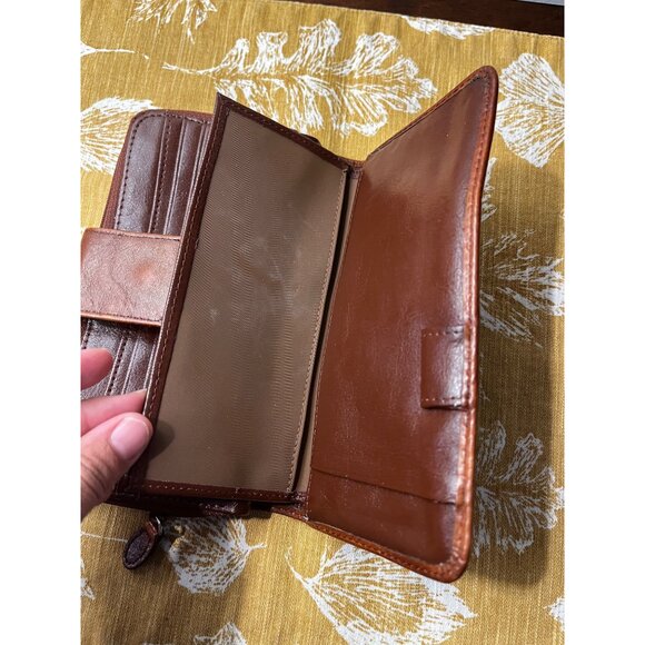 Vintage Rolfs Wallet Genuine Leather Checkbook Clutch Brown Zip Pockets - Picture 8 of 9